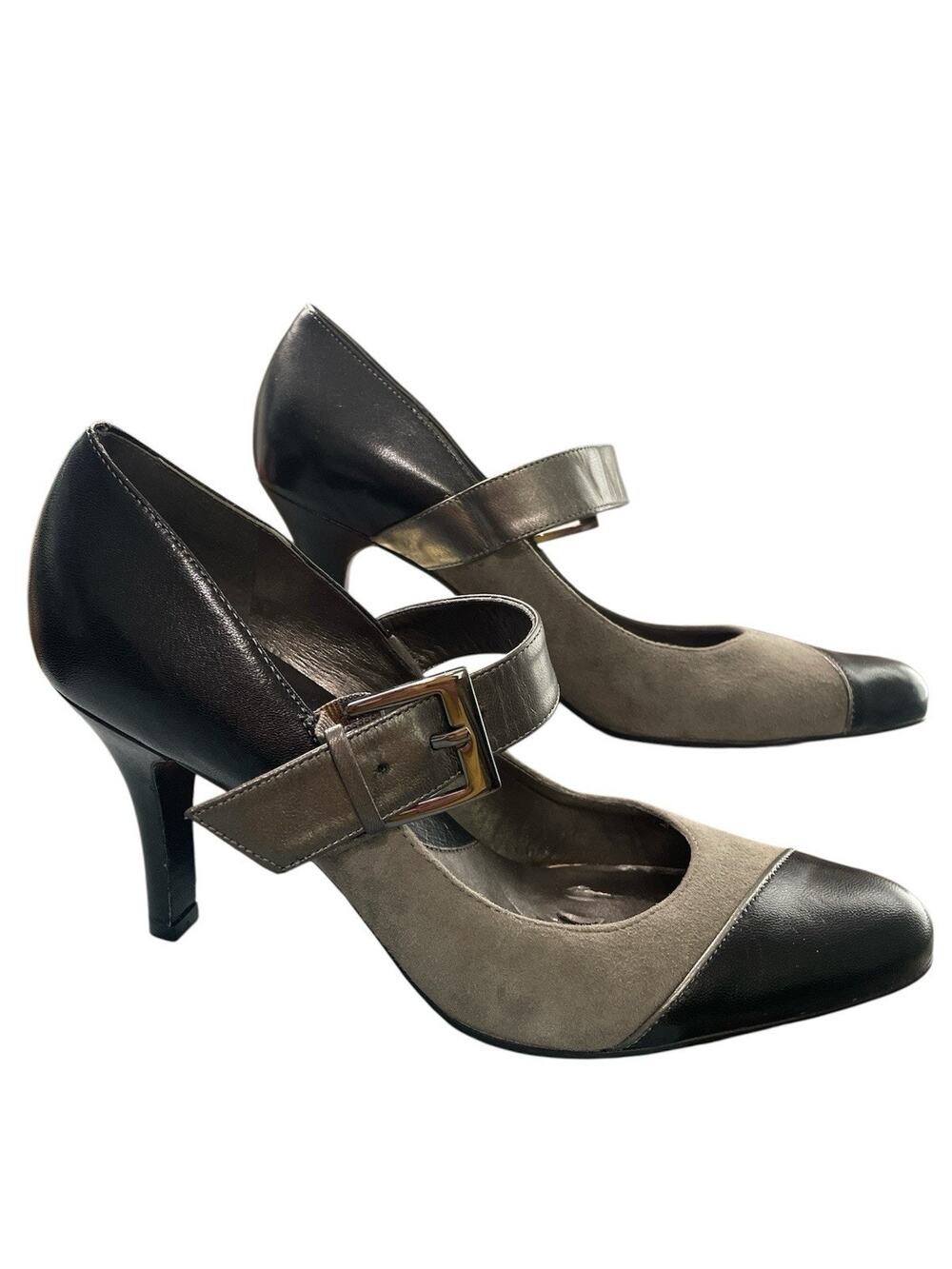 Gianni Bini Mary Jane High Heel Pumps Size 7 Women Black Gray Adjustable Strap